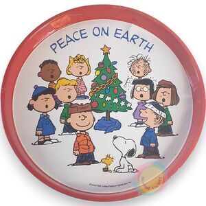 Peanuts Gang Snoopy Peace On Earth Christmas Tin Tray 12" Round Charlie Brown